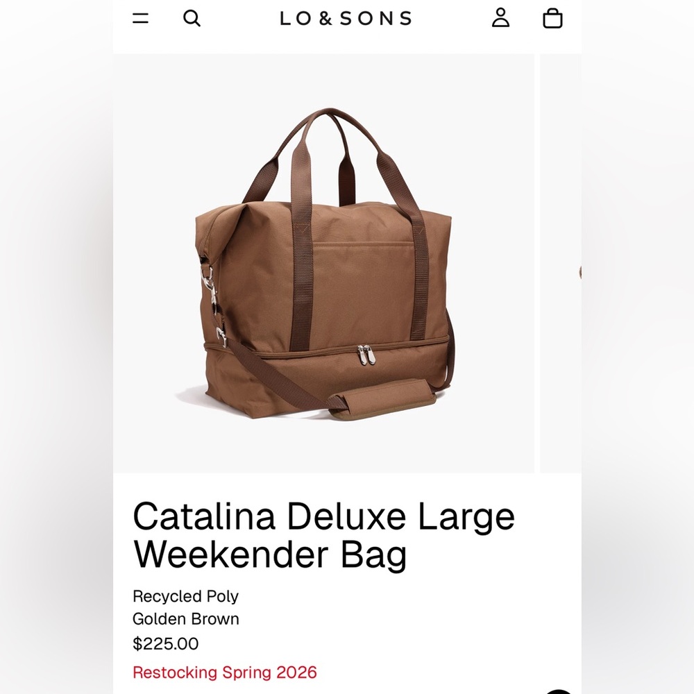Lo and Son’s weekender - large size - canvas material in brown with cream straps